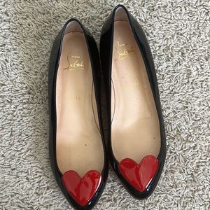 Louboutin flats Blk w/ red heart. Size Euro 37